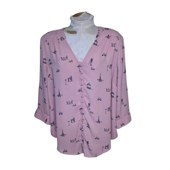 Torrid Pink Paris Dream Harper Georgette button front pullover blouse Size 00 - Picture 1 of 7